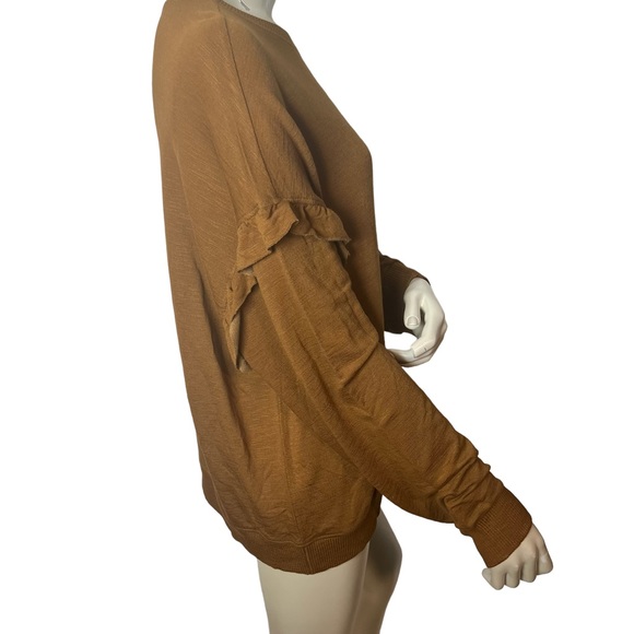 Walnut Brown crew neck Long Ruffle Sleeve Top - Picture 5 of 9